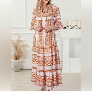 Chic Long Sleeve Patterned Maxi Dress